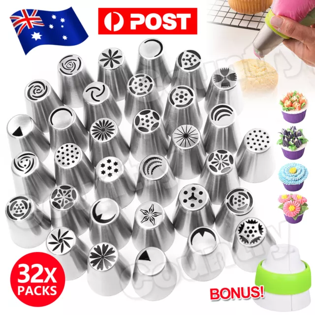 32Pcs Russian Icing Piping Nozzles Flower Cake Decorating Tips Pastry Tools Set