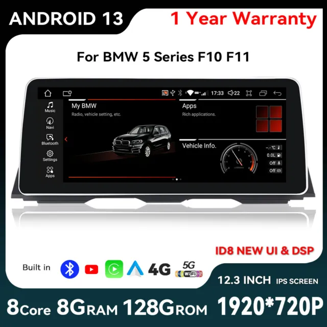 BMW 5er F10 F11 NBT CIC 12.3" Android 13 Autoradio 8+128GB Apple Carplay GPS Nav