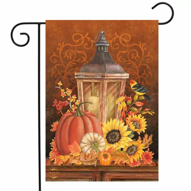 Fall Lantern Primitive Garden Flag Pumpkins Sunflower 12.5" x 18" Briarwood Lane