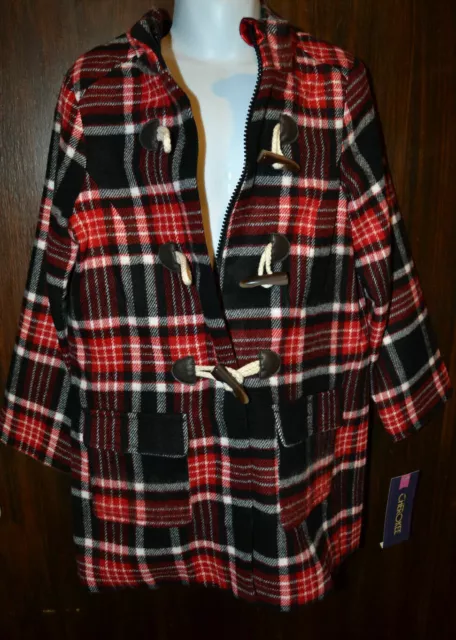 Cherokee Toddler Girls Red & Black Plaid Toggle Coat Size 5T NWT