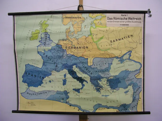School Wall Map Beautiful Old Roman Weltreich-Karolinger 198x142c Vintage~1953 2