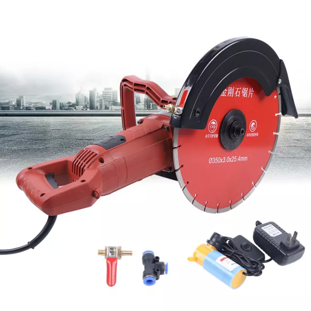 14" Circular Concrete Cut off Saw Wet Dry Concrete Saw Cutter w/Water Pump+Blade