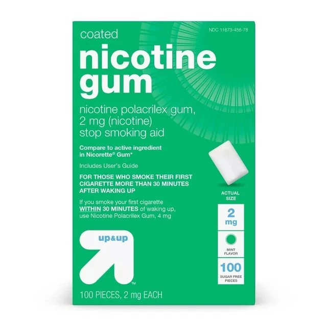 Chicle de nicotina recubierta Up & Up, sabor como nuevo, 2 mg, 100 piezas - NUEVO