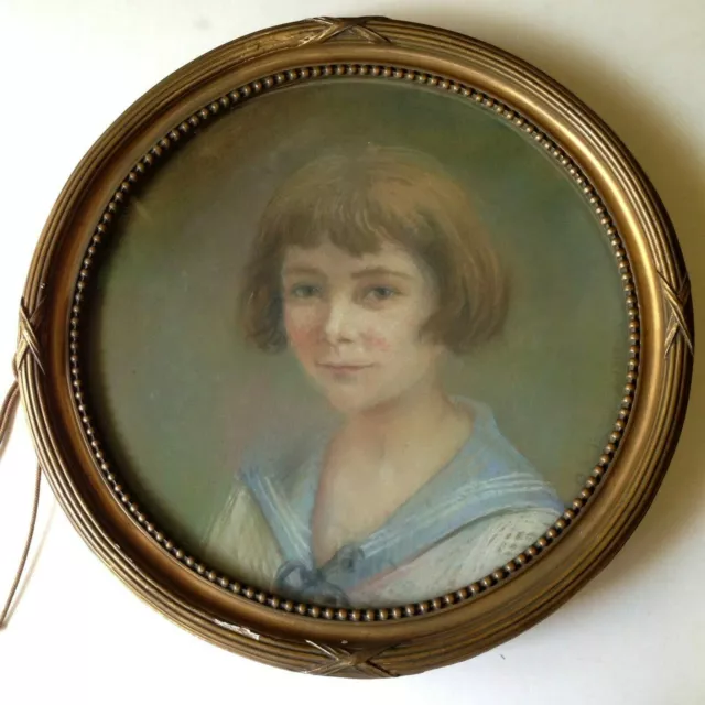 Tableau Ancien Pastel sur toile Art Déco Portrait Jeune Fille signé daté 1919