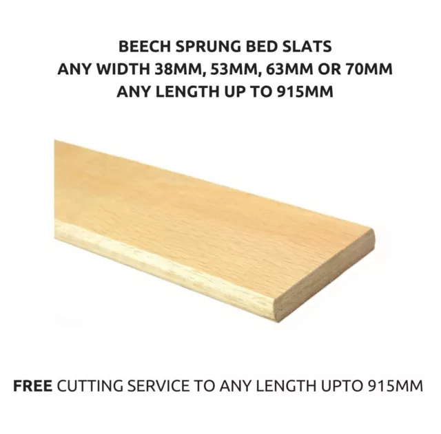 Beech Replacement Curved Wooden Bent Sprung Bed Slats Any Size Up to 915mm Long