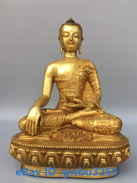 Collect Chinese old Tibet Buddhism Bronze Copper Gilded Shakyamuni Statues 42359