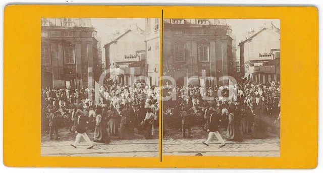 1900 ca MILANO  Piazza con CANTINA OVADESE - Mercato *Foto stereoscopica