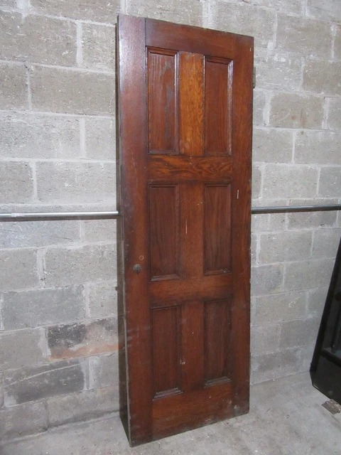 ~ ANTIQUE OAK 6 PANEL DOOR WITH HARDWARE DD ~ 28 x 81.75 ARCHITECTURAL SALVAGE 2