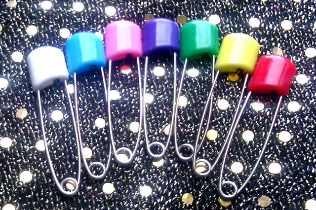 10 Large NAPPY SAFETY PINS Metal Plastic Craft Scrapbook Sewing Baby diaper 50mm