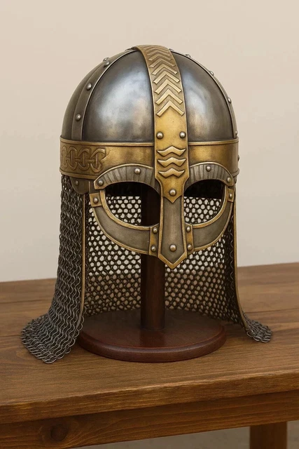 Casque Viking Vendel – Acier 18g Avec Camail – Reproduction Médiévale Pour LARP