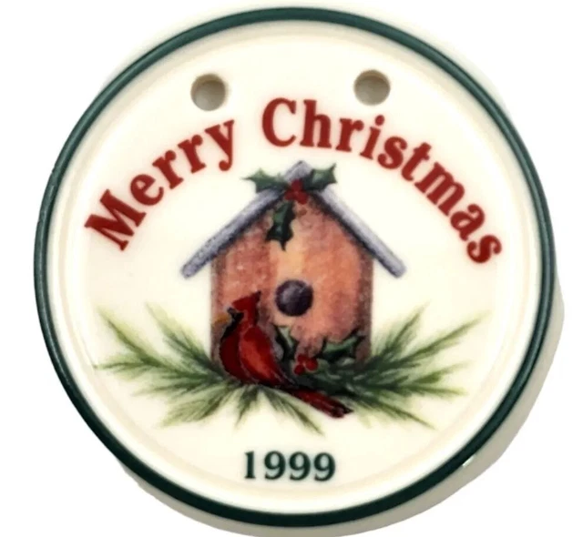 Longaberger Basket Tie On Merry Christmas 1999 Cardinals Birdhouse Ceramic