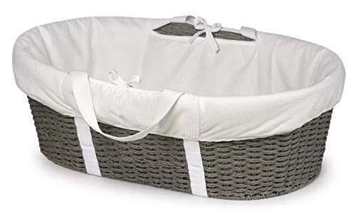 Wicker-Look Woven Baby Moses Changing Basket with Pad and Cover - Cool Gray/W...