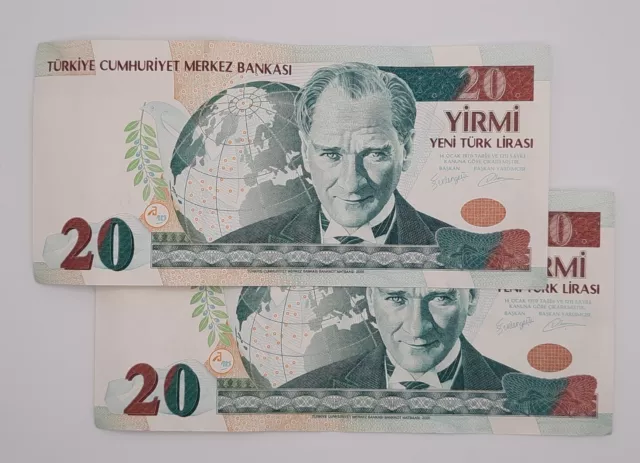 2005 - Central Bank of Turkey - 20 New Turkish LIRA Banknotes, Consecutive Pair