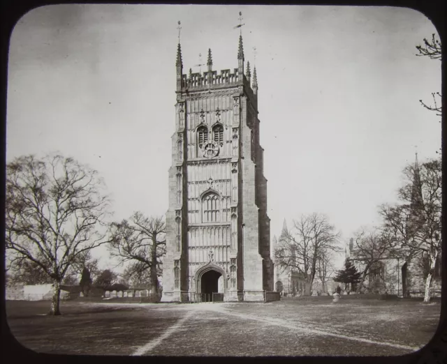 Glass Magic Lantern Slide BELL TOWER EVESHAM C1890 HISTORIC VICTORIAN PHOTO