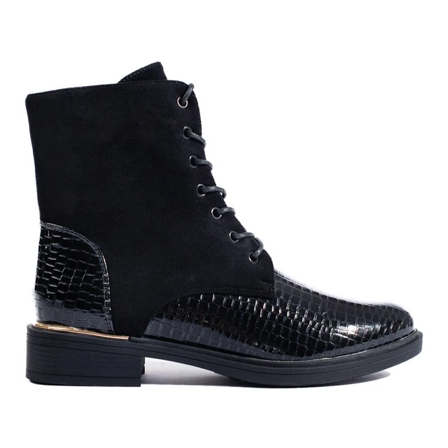 Bottines workwear noires à lacets pour femme