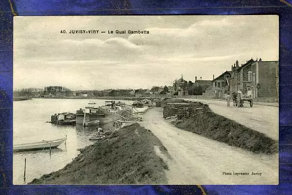 CPA �crite circul�e anim�e 91 Juvisy Viry Quai Gambetta photo Leprunier PC 1917