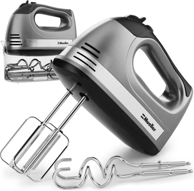 Mueller Electric Hand Mixer, 5 Speed 250W Turbo with Snap-On Storage Case and 4