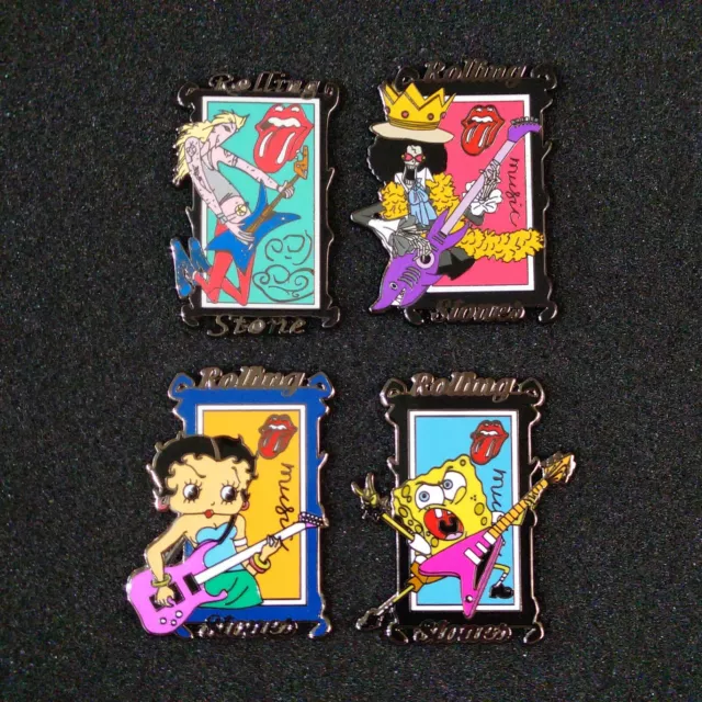 Rolling stones 4 stamp pins, Betty boop, sponge boy,  ONE PIECE