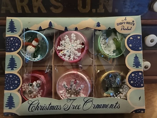 Shiny Brite Diorama Glass Ornaments in Original Box Set of 6 Japan