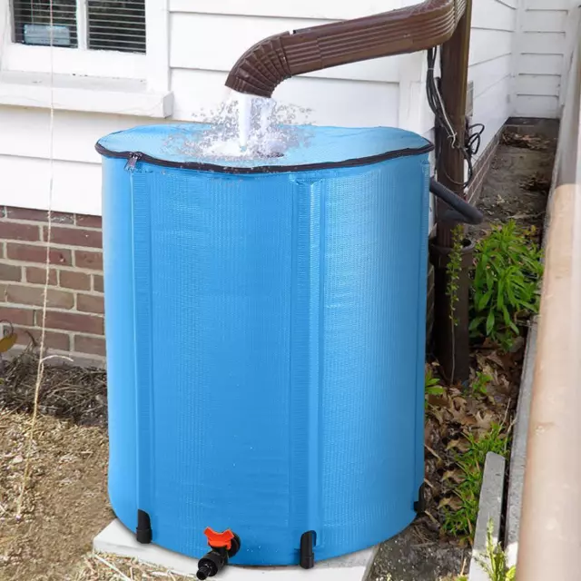 50 Gallon Portable Folding Rain Barrel Water Collector Water Storage Tank Blue