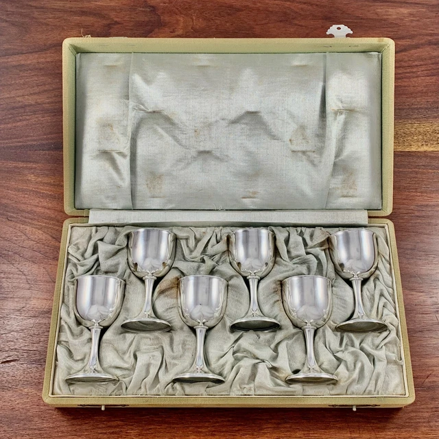 (6) Kintaro Hattori Japanese 950 Silver Parcel Gilt Cordials Orig Box No Monos