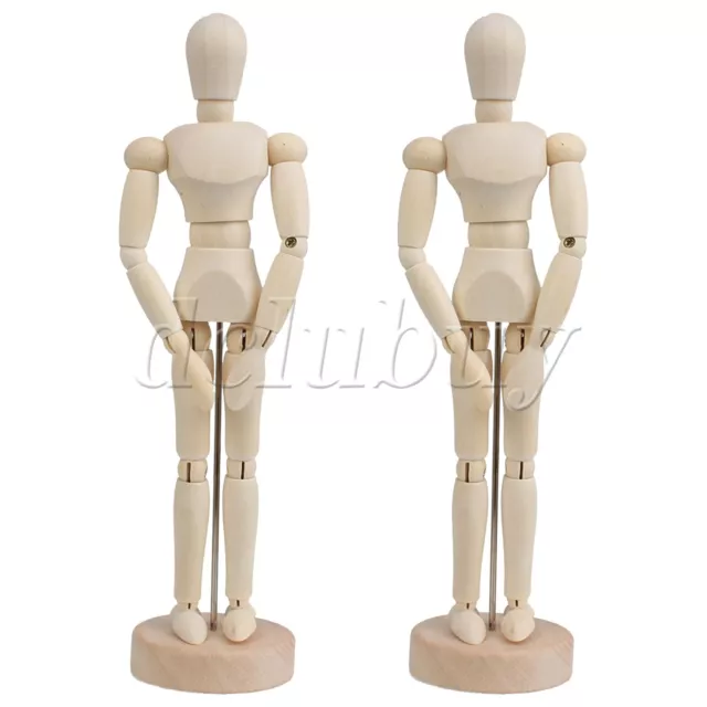 2x Artists Wooden Manikin Flexible Body Joints Human Figure Model 5.5"
