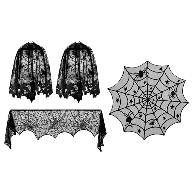 4 piezas Chimenea de Halloween Encaje Sillas de chimenea Halloween Decoraciones de mesa Negro