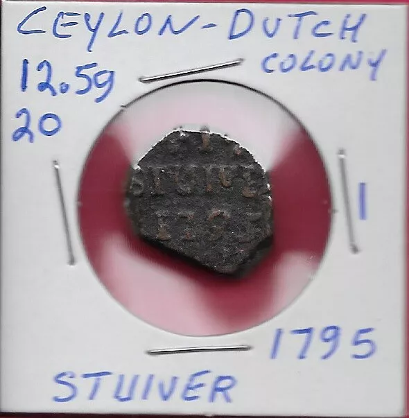 Ceylon,Dutch Colony 1 Stuiver 1795 C' Above 'Voc' Monogram,Colombo Mint