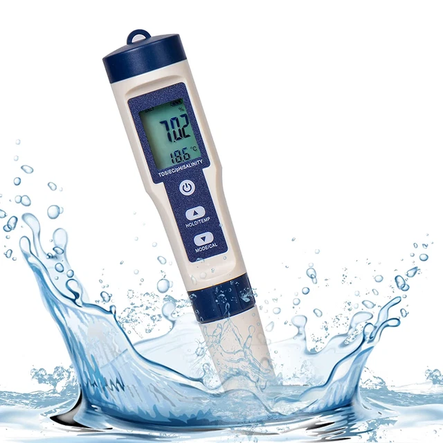 5 in 1 PH Meter Digital Tds/Ec/Salinity/Temp/Ph Meter for Water，Waterproof PH Te