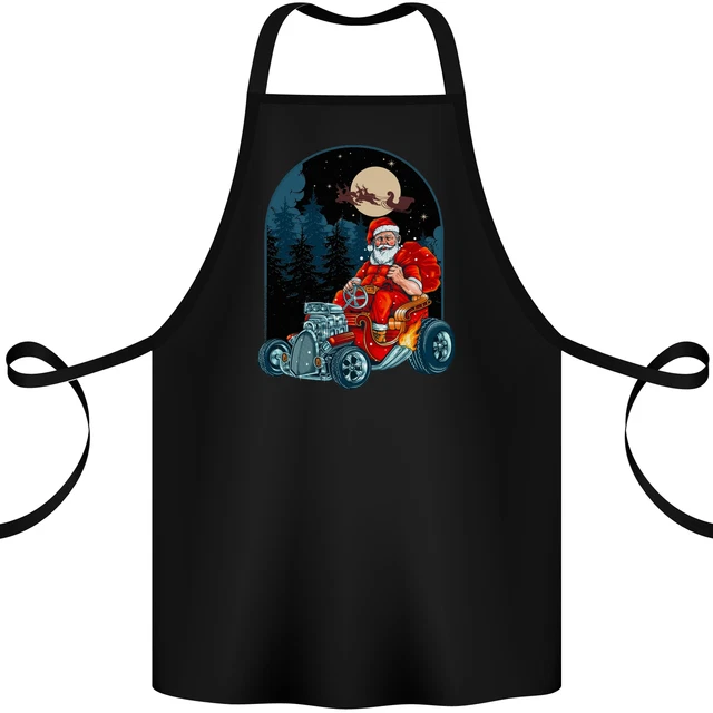 Hot Rod Santa Clause Hotrod Christmas Cotton Apron 100% Organic