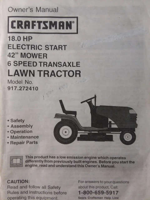 SEARS CRAFTSMAN 18.0 h.p 42 Lawn Tractor Mower Owner Parts