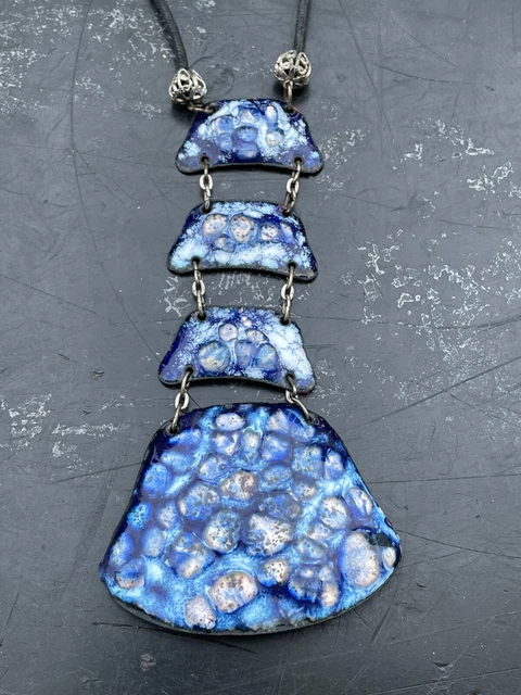 Vintage hand made MAS ART Artesania Alfuego SPAIN Copper Enamel ARTISAN NECKLACE