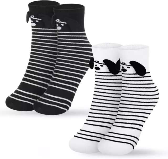 Radsocken 2 Pairs Funny Cute 3D Dog Socks, Black and White Puppy Pattern Cartoon