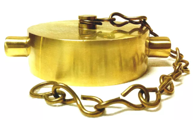 2-1/2" NST Fire Hose or Hydrant Cap and Chain  - Polished Brass