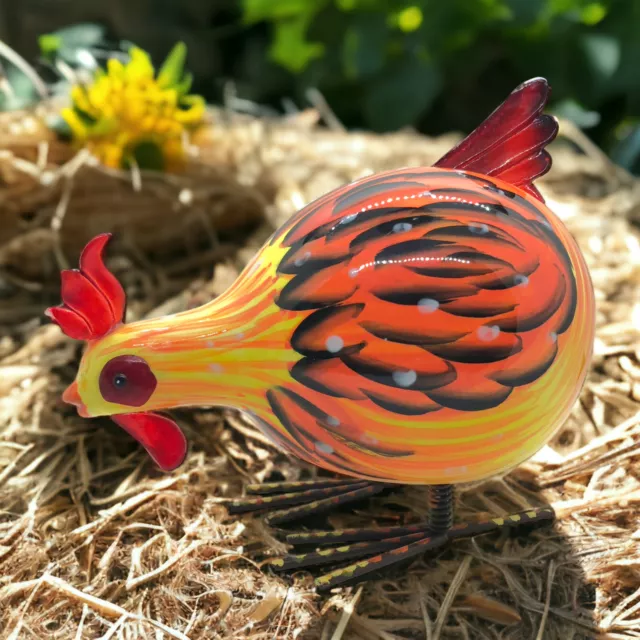 Glass Acrylic Metal Spring Legs Bobble Rooster Chicken Figurine 6.5" Tall