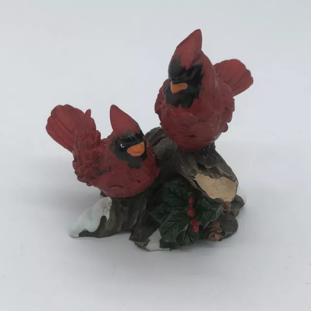 Cardinal Figurine - 2 Red Christmas Cardinals on Snowy Tree Branch Holly Enesco