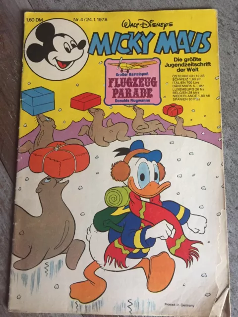 MICKY MAUS ° HEFT ° COMIC  ° Nr 4 ° 1978 ° 24.01 ° mit Beilage ° Flugzeug