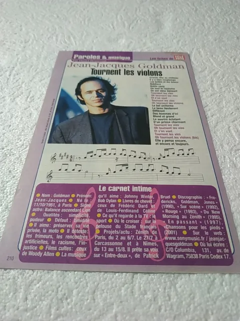 coupures de presse Jean-Jacques Goldman fiche chanson clippings