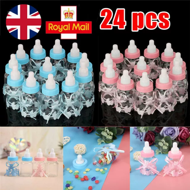 24x Fillable Bottles Blue Pink for Baby Shower Favors Girl Boys Party Decoration