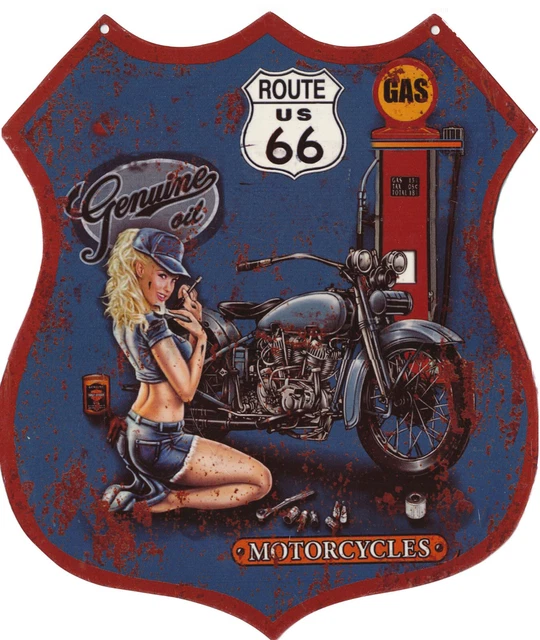 Letrero de Metal " Route 66" Pin Up Gas Ee.uu. Highway Harley Motociclista