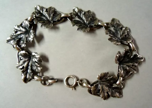 Sterling Silver 925 Leaf Link 6.9" Bracelet Signed SHB, 10.5g