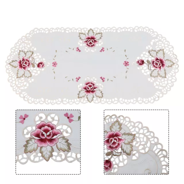 Housse de table ovale en dentelle blanche avec motif floral brodé petite taille