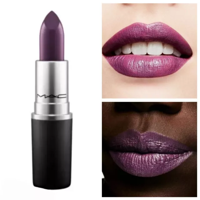 Lápiz labial MAC satinado EPIC A48 beso en polvo púrpura Halloween maquillaje de labios tamaño completo