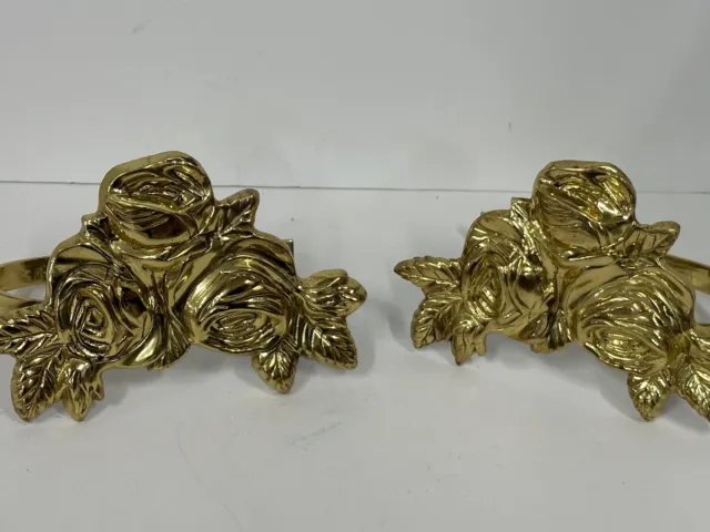 Vintage Golden solid brass rose cluster curtain tie & wall hooks
