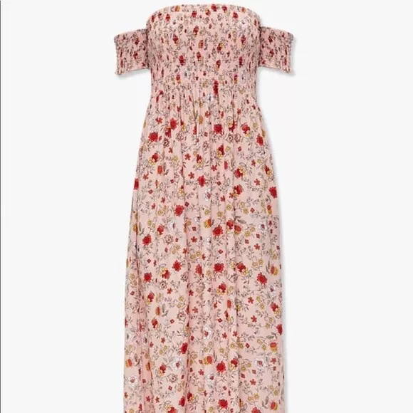 NWT Forever 21 Maxi Dress Smocked Off Shoulder Floral Pink Sz. Small Women's