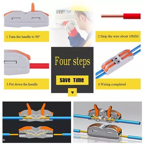 Reusable Spring Lever Terminal Block Electric Cable Connector Wire 1/2/3/4 Way 3