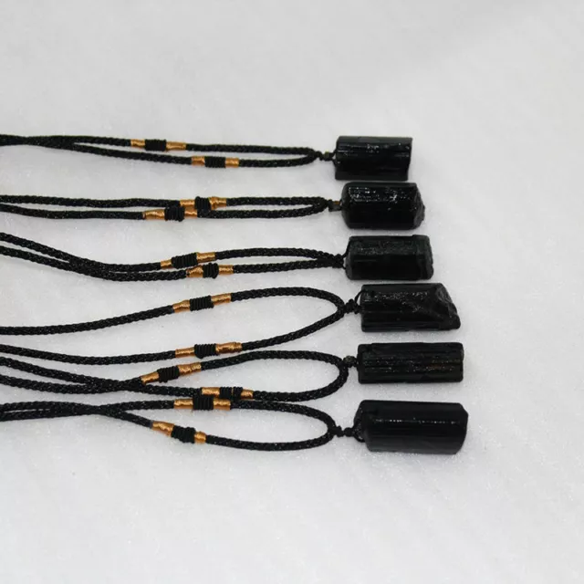 5Pcs Natural Black Tourmaline Gemstone Pendant Healing Quartz Crystal Necklace