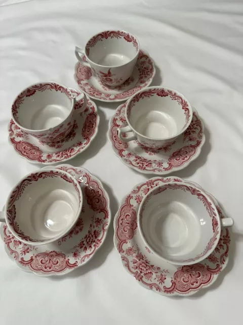 Vintage Windsor Pink Ridgway Staffordshire 5 teacups and 5 saucers