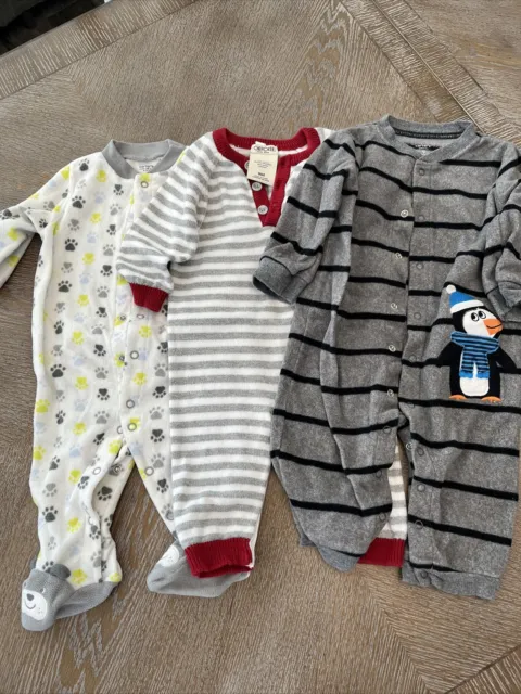 Baby Boy 9 Months Lot 3pcs 1 Footed Sleeper Pajama 2 Not Footed Pajamas