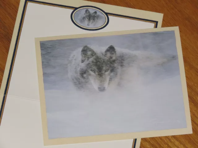 Bradley Parrish Art - Storm Runner Timber Wolf Vintage Lang 5 x 6 Note Card 4ct